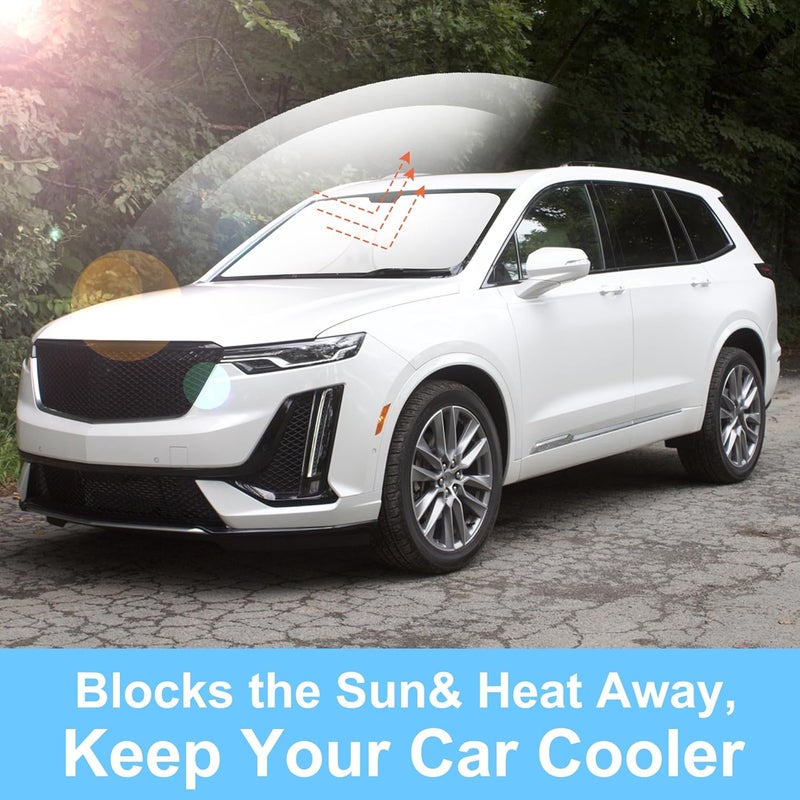 TINGLU Sun Shade for Cadillac XT6 2020-2024 2025 Accessories Windshield Sun Shade Window Shade UV Rays Protection Sun Visor Cover with Steering Wheel Sunshade Storage Bag - Image 5
